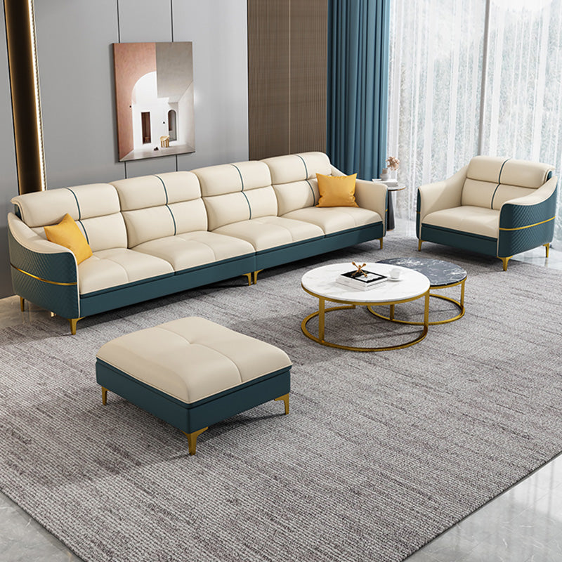 Glam 34.6" Wide Beige Settee Leather Gold Standard Seating for Living Room