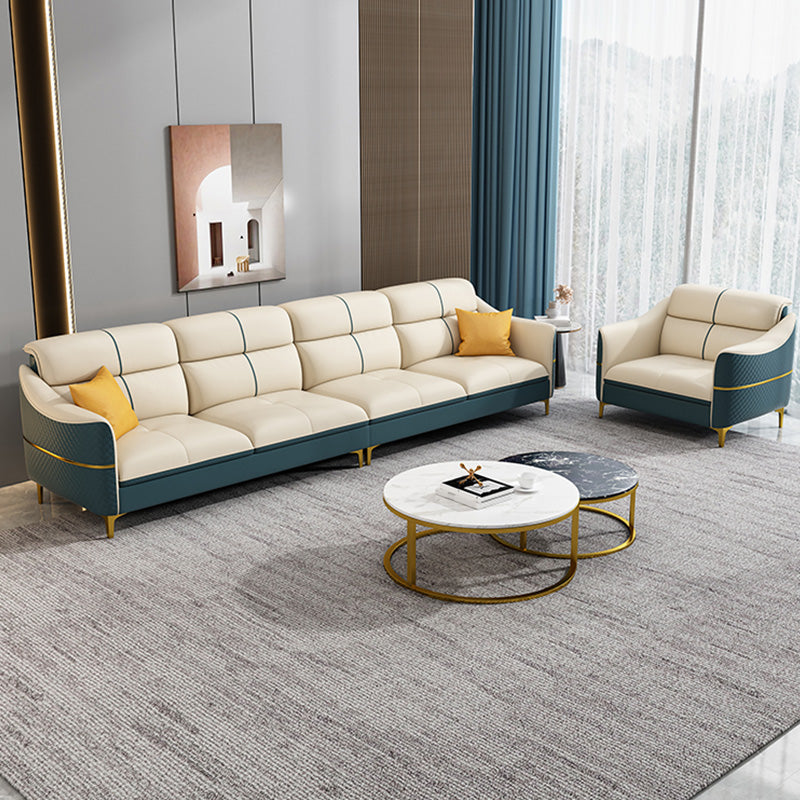 Glam 34.6" Wide Beige Settee Leather Gold Standard Seating for Living Room