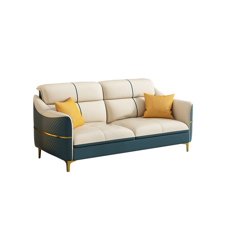 Glam 34.6" Wide Beige Settee Leather Gold Standard Seating for Living Room