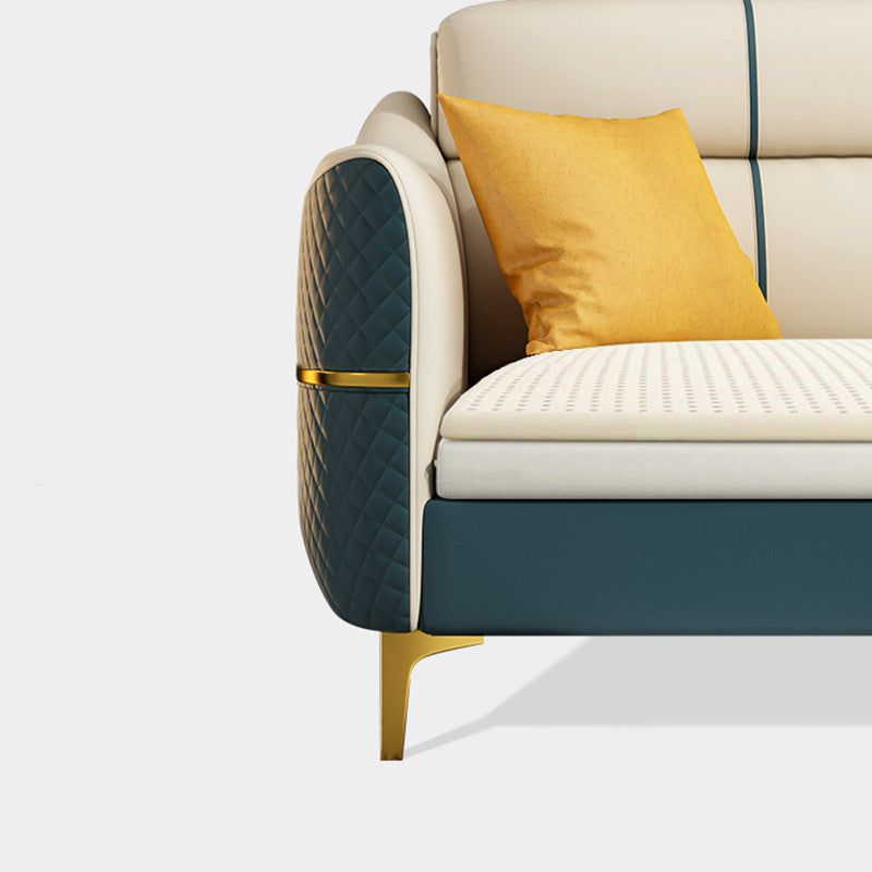 Glam 34.6" Wide Beige Settee Leather Gold Standard Seating for Living Room