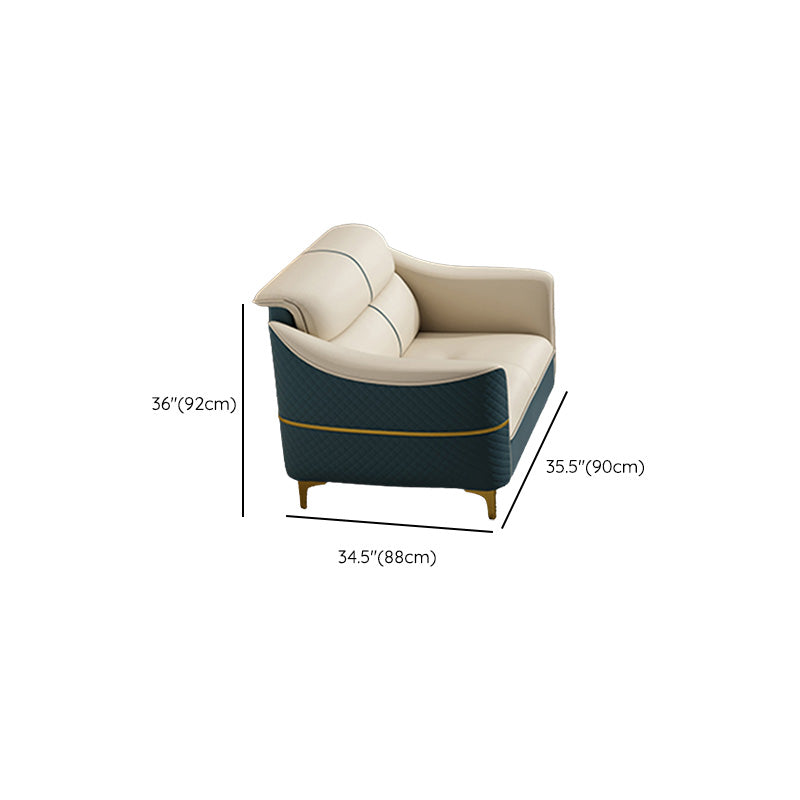Glam 34.6" Wide Beige Settee Leather Gold Standard Seating for Living Room