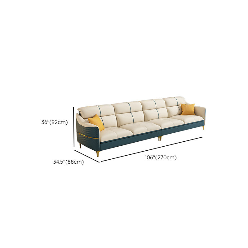 Glam 34.6" Wide Beige Settee Leather Gold Standard Seating for Living Room