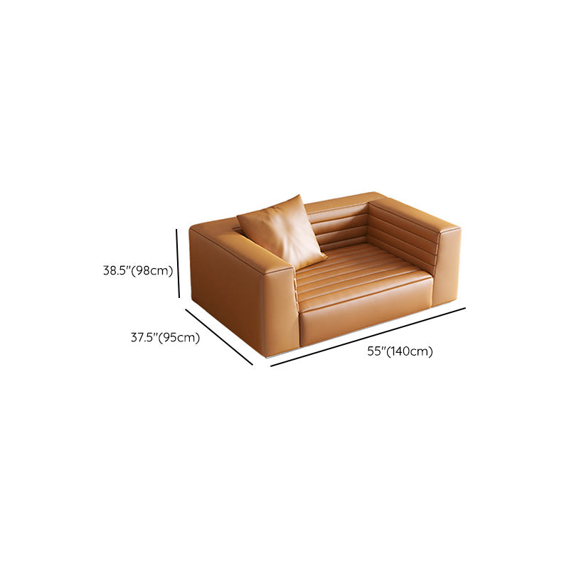 Genuine Leather Square Arm Sofa Pillows Orange Living Room Seating