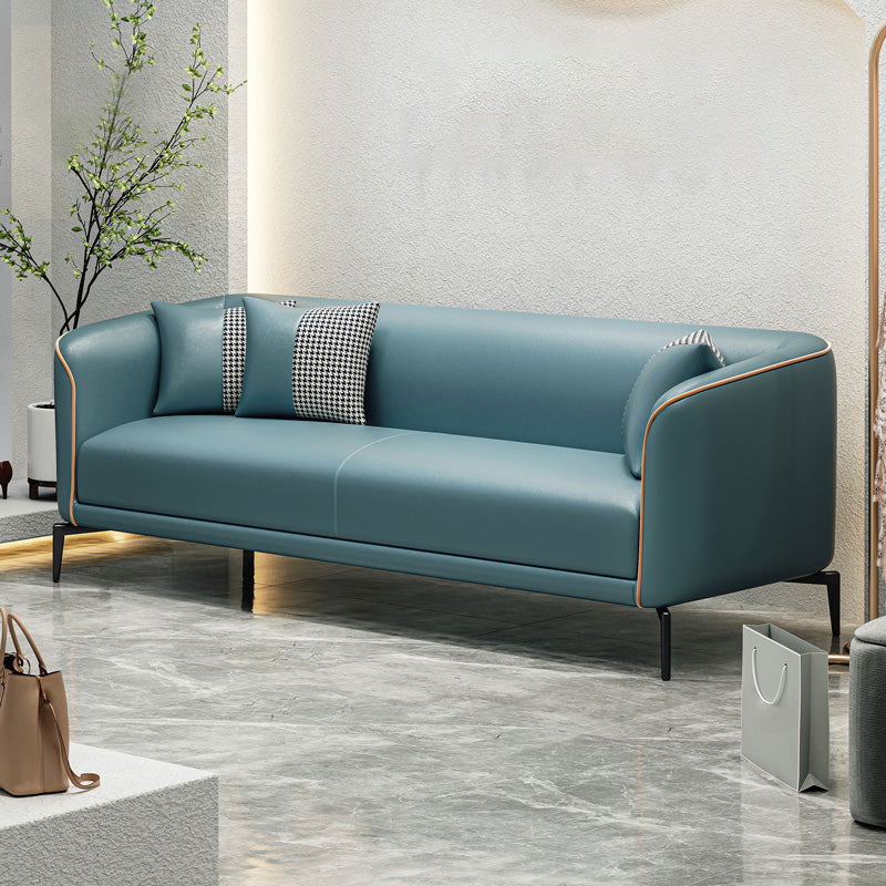 Sloped Arm Single Cushion Sofa Modern 25.2" H Faux Leather Sofa with Pillows