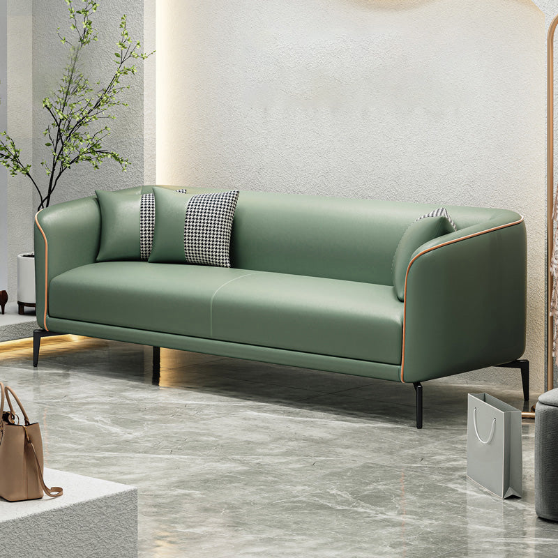 Sloped Arm Single Cushion Sofa Modern 25.2" H Faux Leather Sofa with Pillows