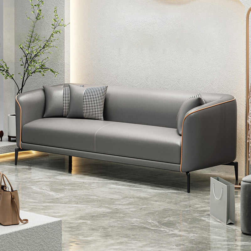 Sloped Arm Single Cushion Sofa Modern 25.2" H Faux Leather Sofa with Pillows