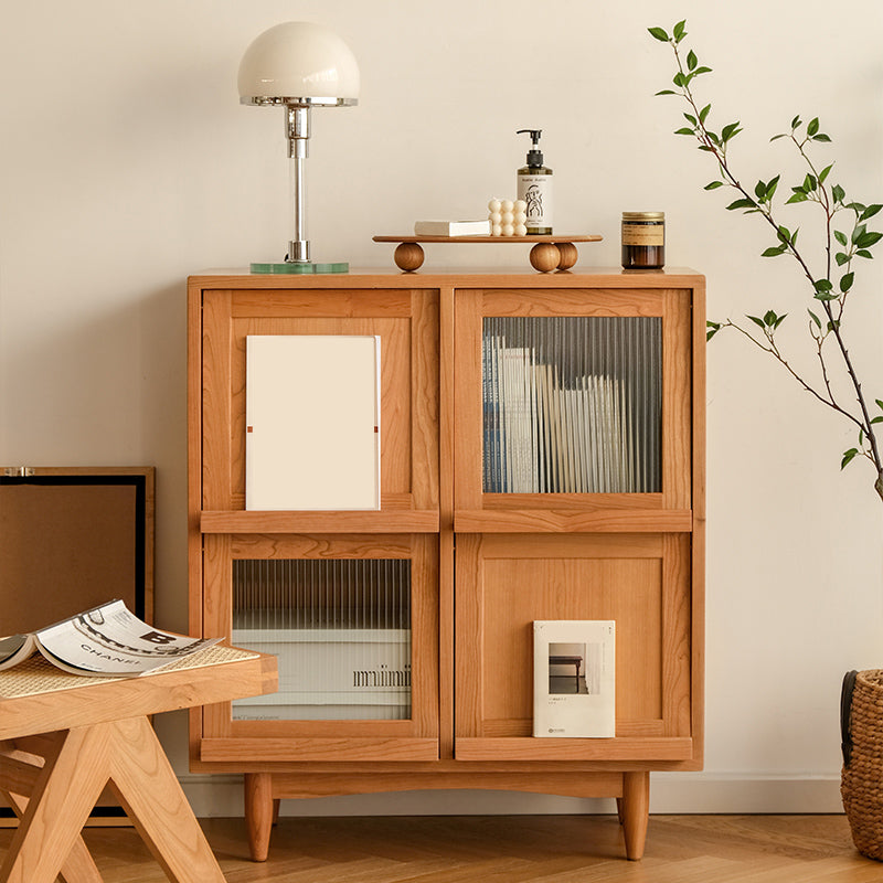 Mid-Century Modern Natural Cabinet with 4 Doors in Pine Wood