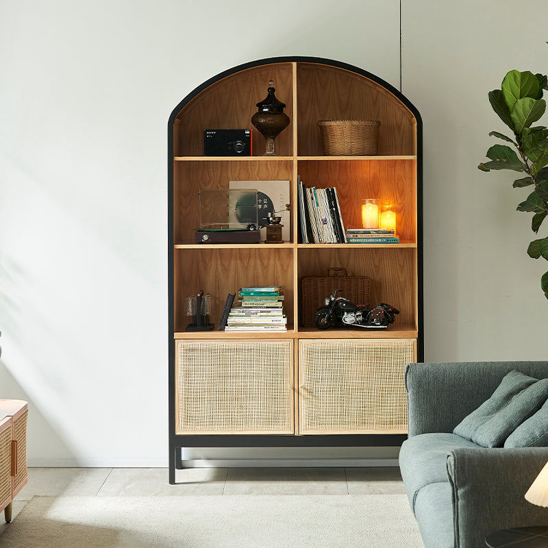 Mid-Century Modern Black Accent Cabinet with 8 Shelves in Solid Wood