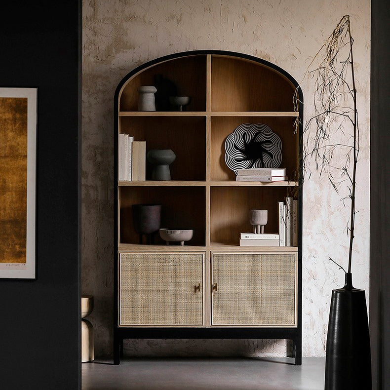 Mid-Century Modern Black Accent Cabinet with 8 Shelves in Solid Wood