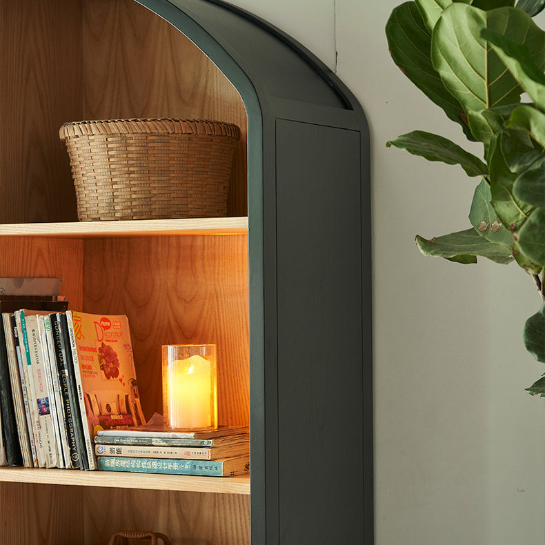 Mid-Century Modern Black Accent Cabinet with 8 Shelves in Solid Wood