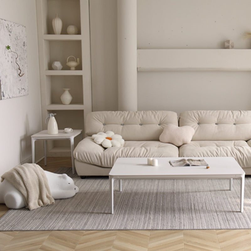 Modernism Sate Top Coffee Table Rectangular 4 Legs Cocktail Table in White
