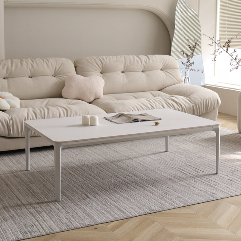 Modernism Sate Top Coffee Table Rectangular 4 Legs Cocktail Table in White
