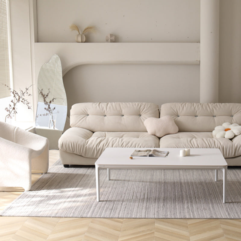 Modernism Sate Top Coffee Table Rectangular 4 Legs Cocktail Table in White