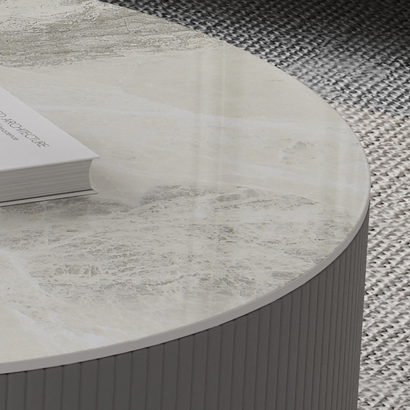 Contemporary Cocktail Table Round Glass / Slate Coffee Table with Drawers