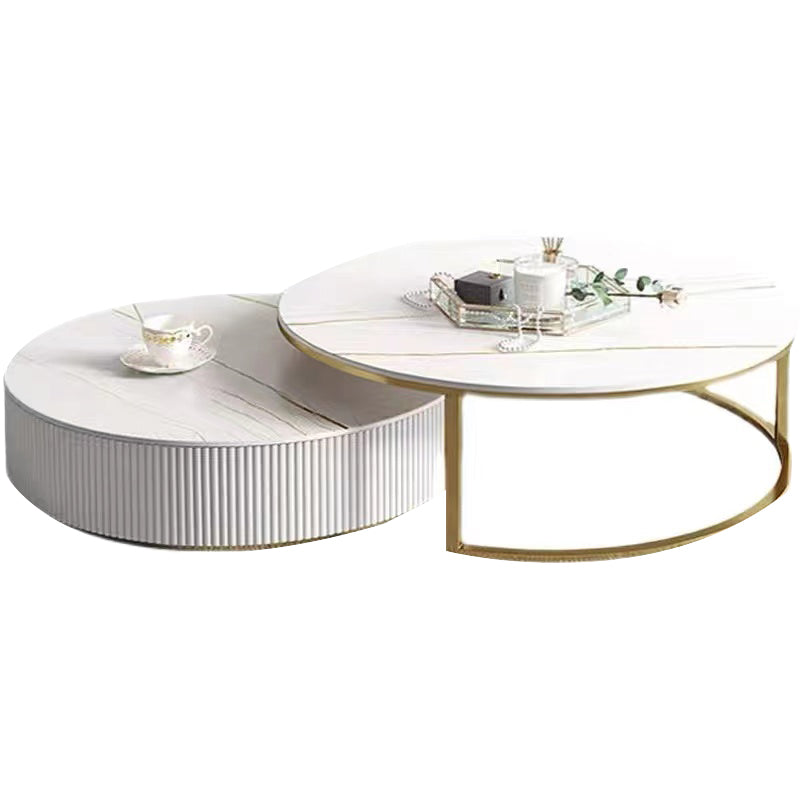 Slate Round Coffee Table Glam Nesting Coffee Table Set with Drawers