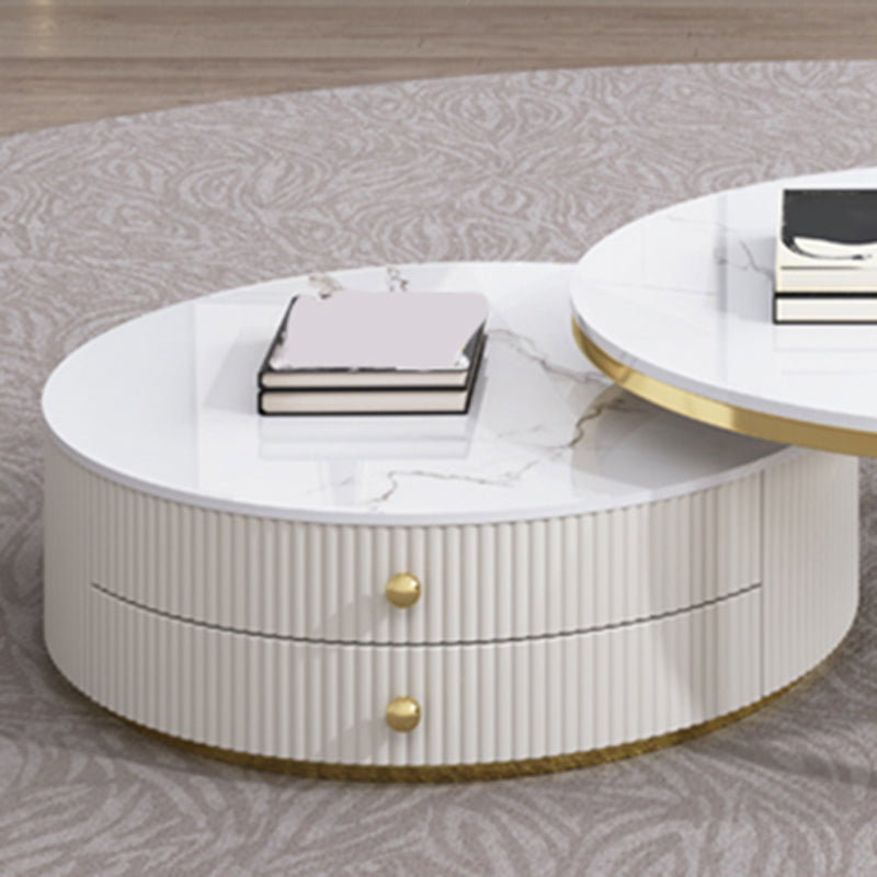 Slate Round Coffee Table Glam Nesting Coffee Table Set with Drawers