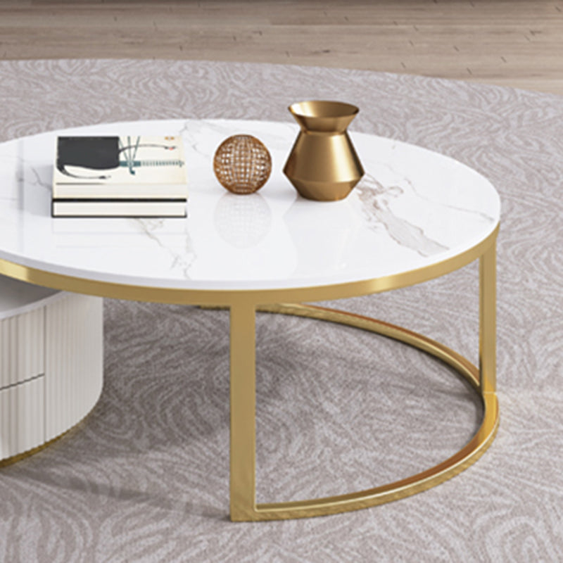 Slate Round Coffee Table Glam Nesting Coffee Table Set with Drawers