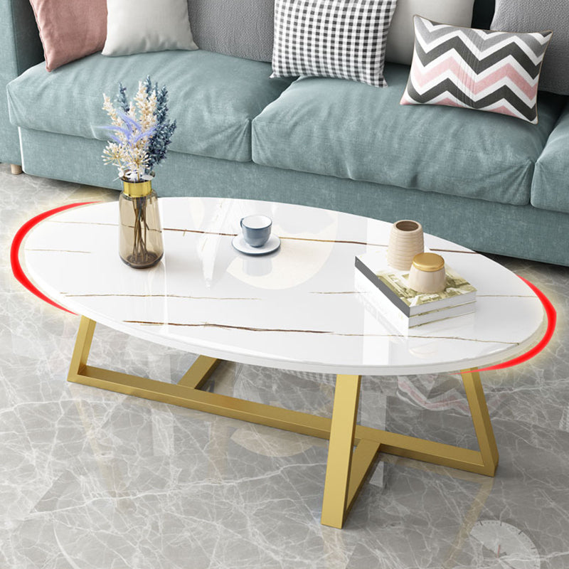 Glam Single Oval Coffee Table Cross Legs Coffee Cocktail Table