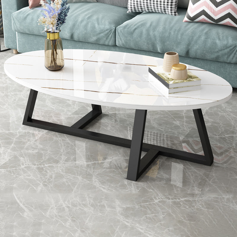 Glam Single Oval Coffee Table Cross Legs Coffee Cocktail Table