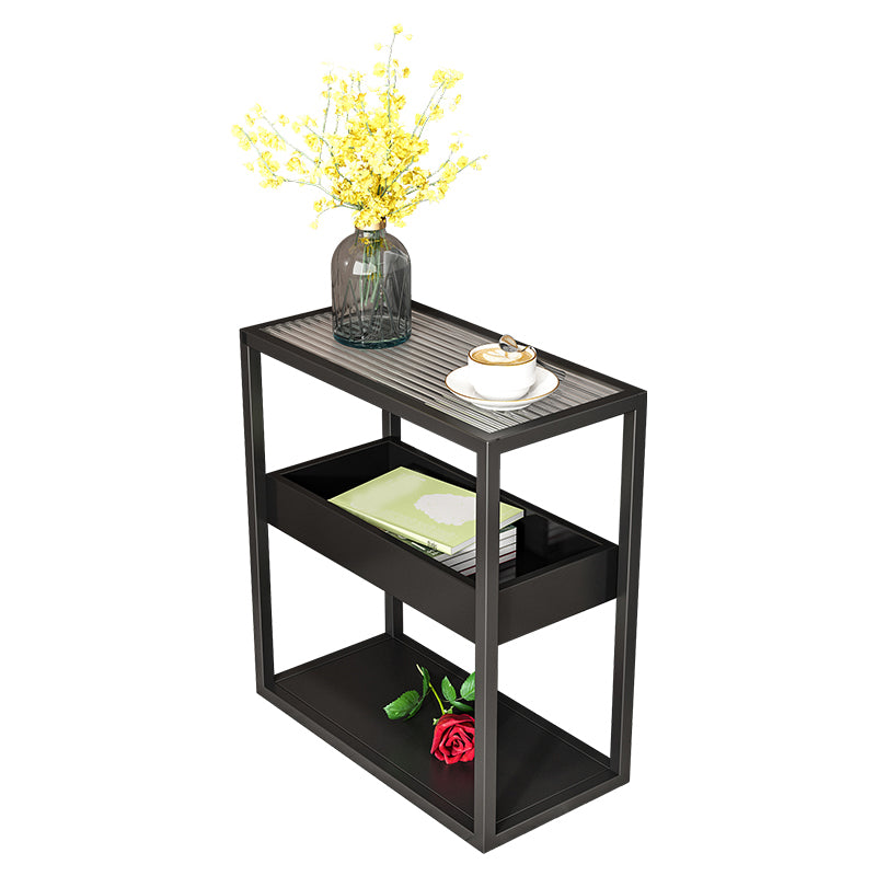 Glass Top Sofa Side Accent Table 21.25" High Frame End Table with Shelves