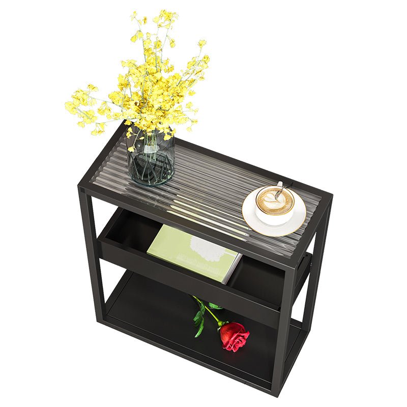 Glass Top Sofa Side Accent Table 21.25" High Frame End Table with Shelves