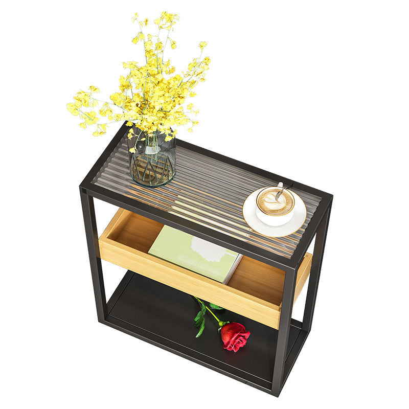 Glass Top Sofa Side Accent Table 21.25" High Frame End Table with Shelves