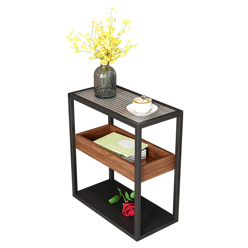 Glass Top Sofa Side Accent Table 21.25" High Frame End Table with Shelves