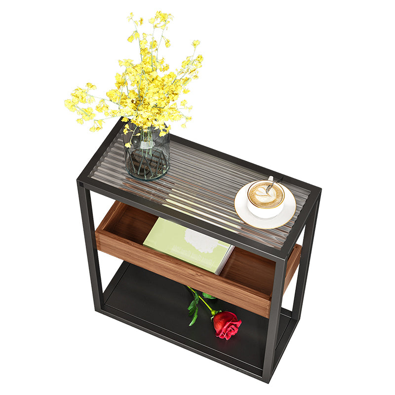 Glass Top Sofa Side Accent Table 21.25" High Frame End Table with Shelves