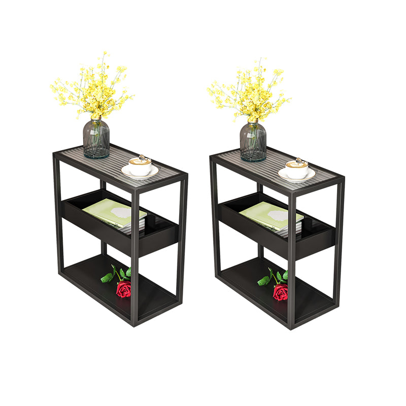 Glass Top Sofa Side Accent Table 21.25" High Frame End Table with Shelves