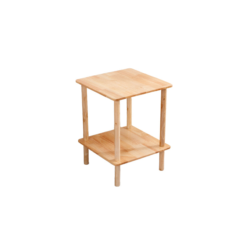 Modern Solid Wood End Slide Table 4 Legs with Shelf Double Tier Side Table