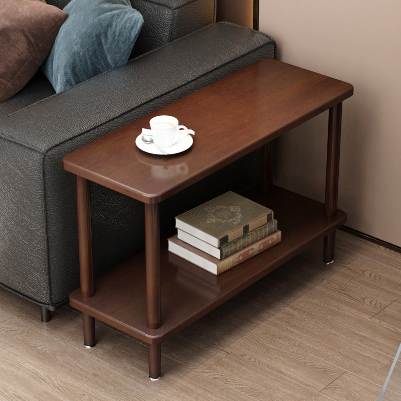 Modern Solid Wood End Slide Table 4 Legs with Shelf Double Tier Side Table