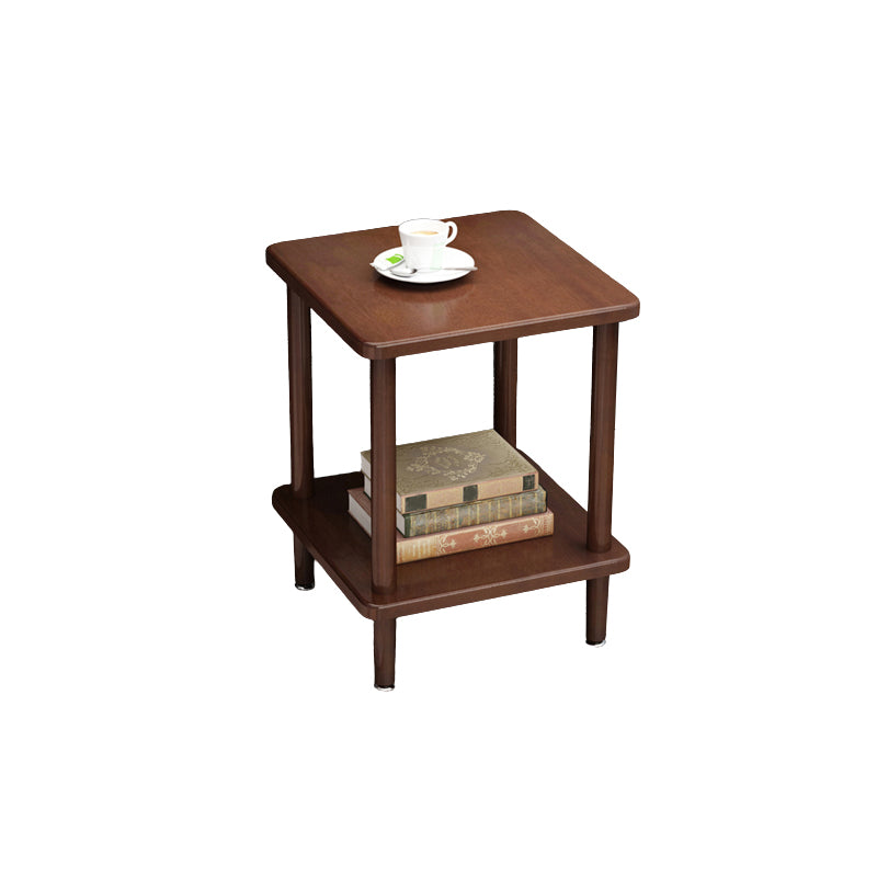 Modern Solid Wood End Slide Table 4 Legs with Shelf Double Tier Side Table