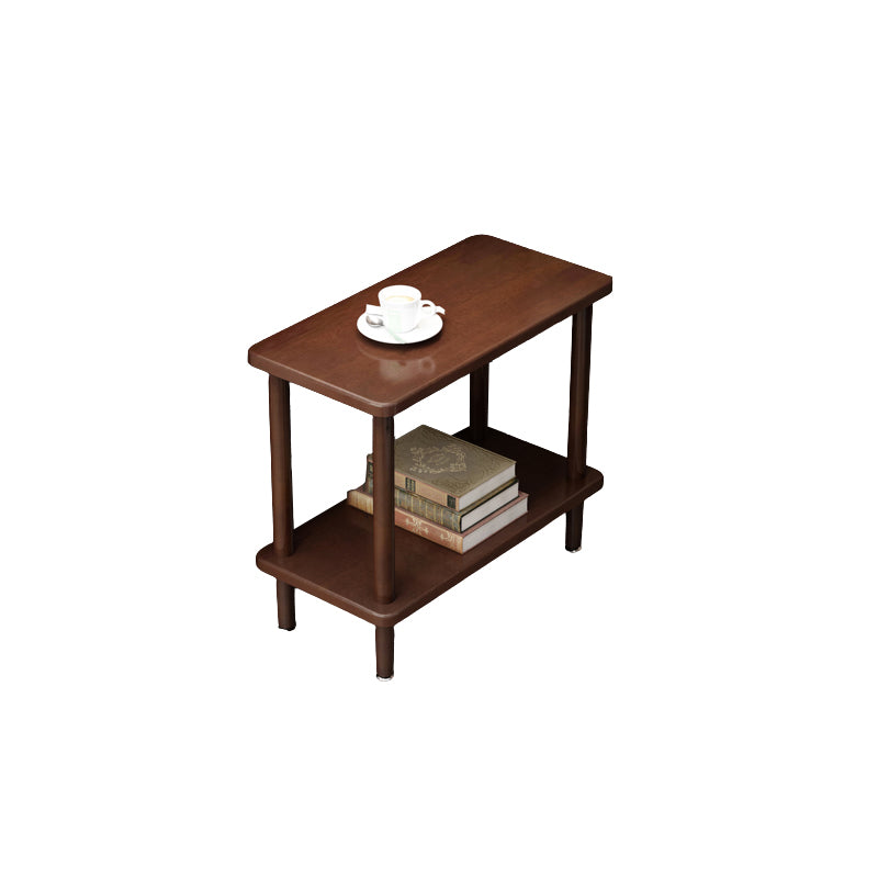Modern Solid Wood End Slide Table 4 Legs with Shelf Double Tier Side Table