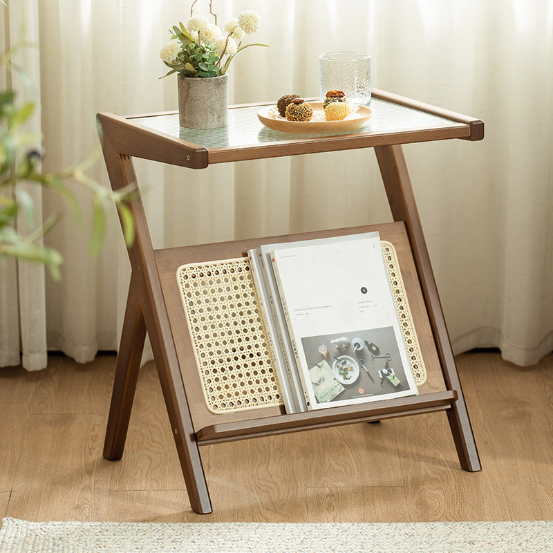 13" Wide Side Table Glass Rectangular Accent Side Table with Storage