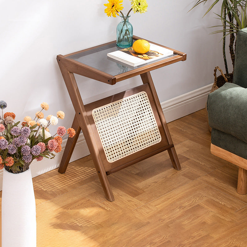 13" Wide Side Table Glass Rectangular Accent Side Table with Storage