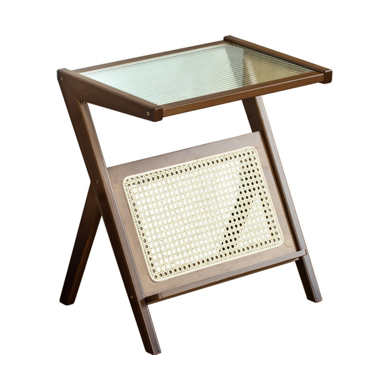 13" Wide Side Table Glass Rectangular Accent Side Table with Storage