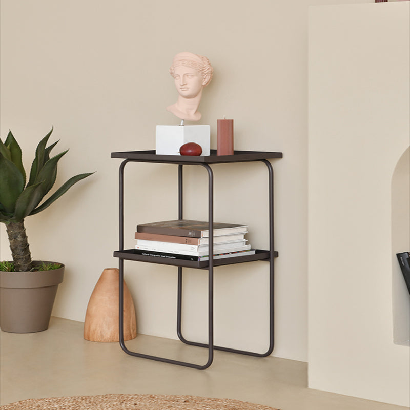Sled Base Side Table Rectangular Metal Top End Table with  Shelf