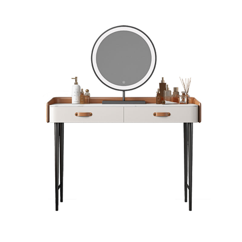 Stone Top Make-up Vanity Orange Solid Wood Vanity Dressing Table Set with Drawers