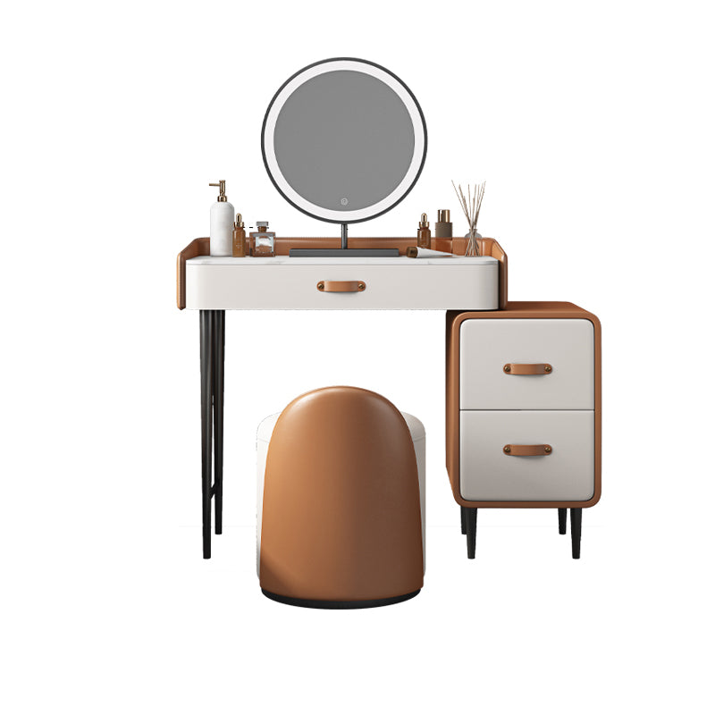 Stone Top Make-up Vanity Orange Solid Wood Vanity Dressing Table Set with Drawers