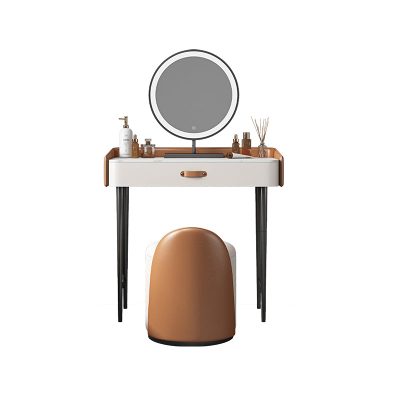 Stone Top Make-up Vanity Orange Solid Wood Vanity Dressing Table Set with Drawers