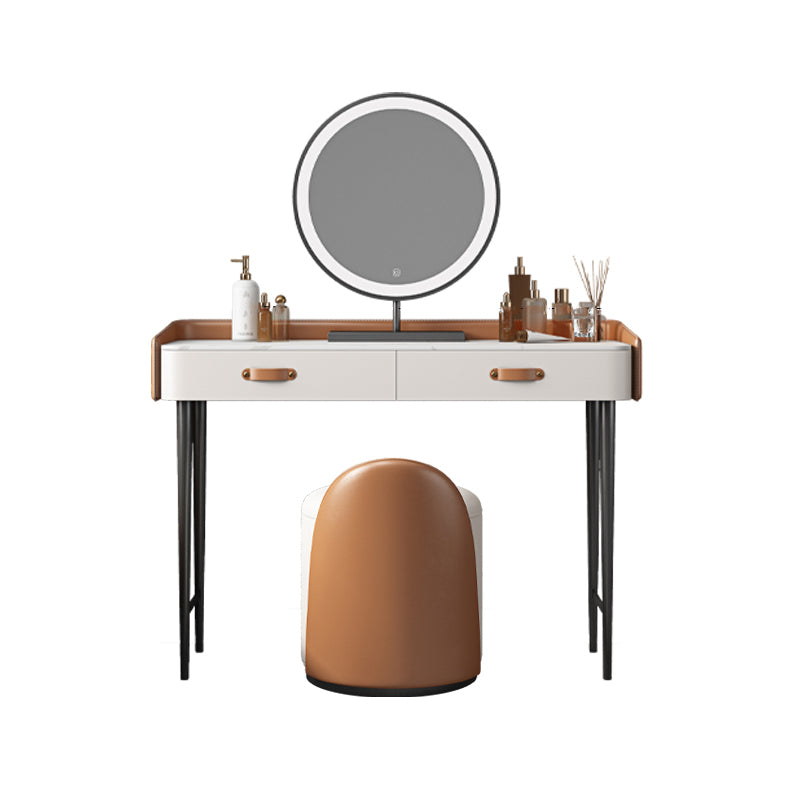 Stone Top Make-up Vanity Orange Solid Wood Vanity Dressing Table Set with Drawers