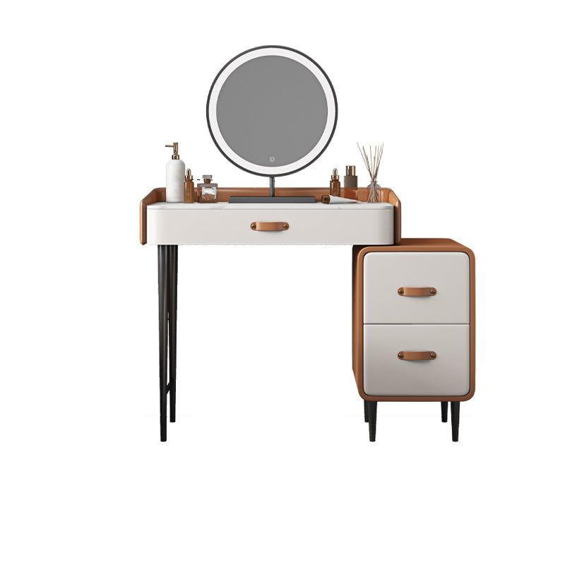 Stone Top Make-up Vanity Orange Solid Wood Vanity Dressing Table Set with Drawers