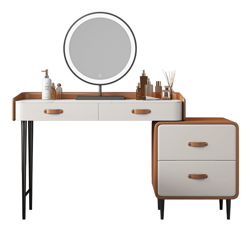 Stone Top Make-up Vanity Orange Solid Wood Vanity Dressing Table Set with Drawers