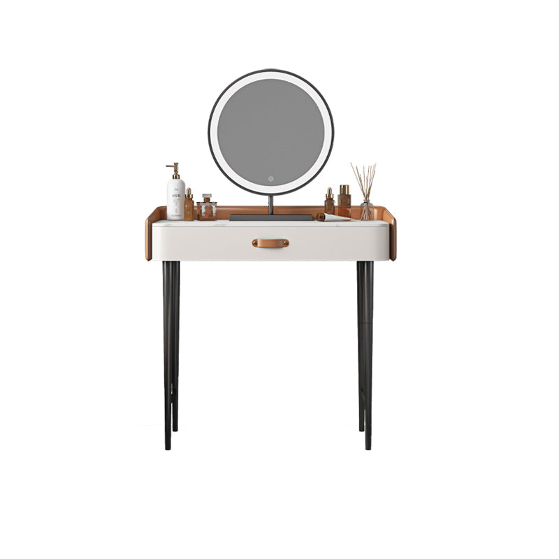Stone Top Make-up Vanity Orange Solid Wood Vanity Dressing Table Set with Drawers