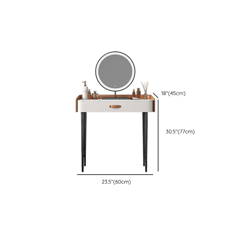 Stone Top Make-up Vanity Orange Solid Wood Vanity Dressing Table Set with Drawers