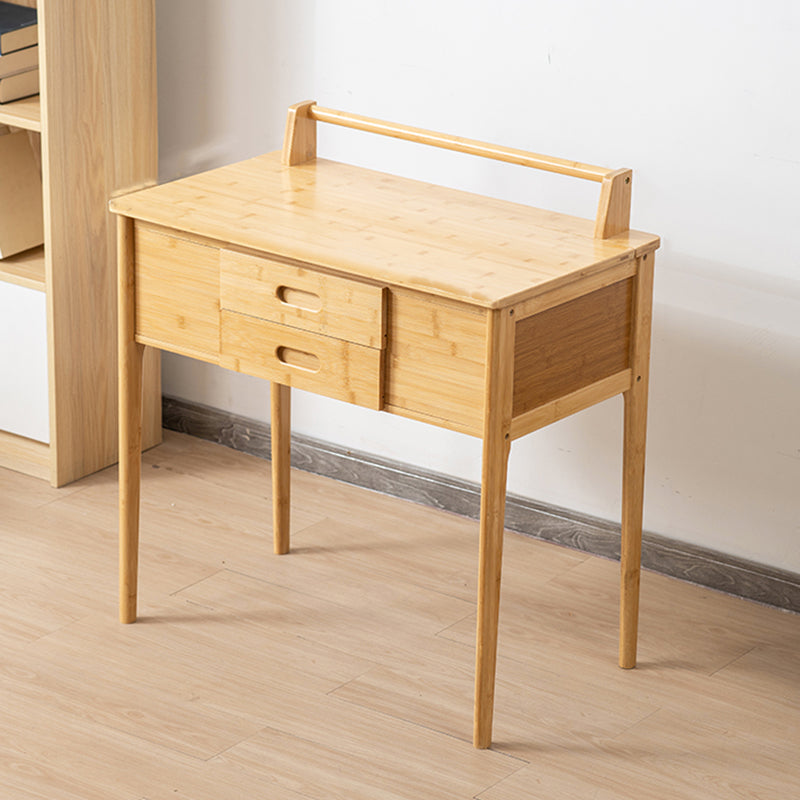 Natural Make-up Vanity Bamboo Flip-Top Dressing Table with 2 Storage Drawers