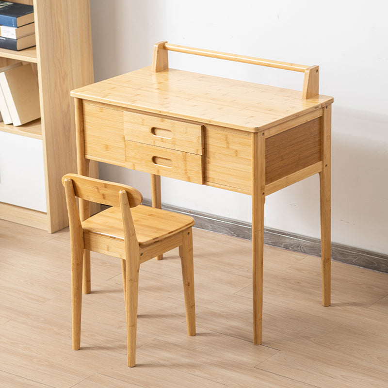 Natural Make-up Vanity Bamboo Flip-Top Dressing Table with 2 Storage Drawers