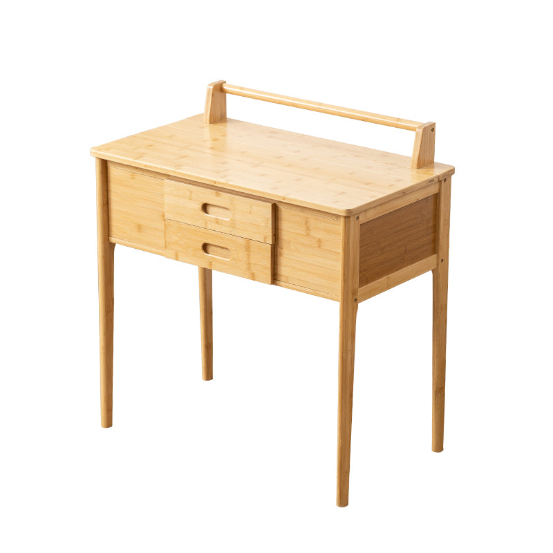 Natural Make-up Vanity Bamboo Flip-Top Dressing Table with 2 Storage Drawers
