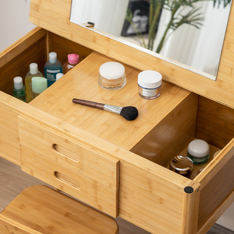 Natural Make-up Vanity Bamboo Flip-Top Dressing Table with 2 Storage Drawers