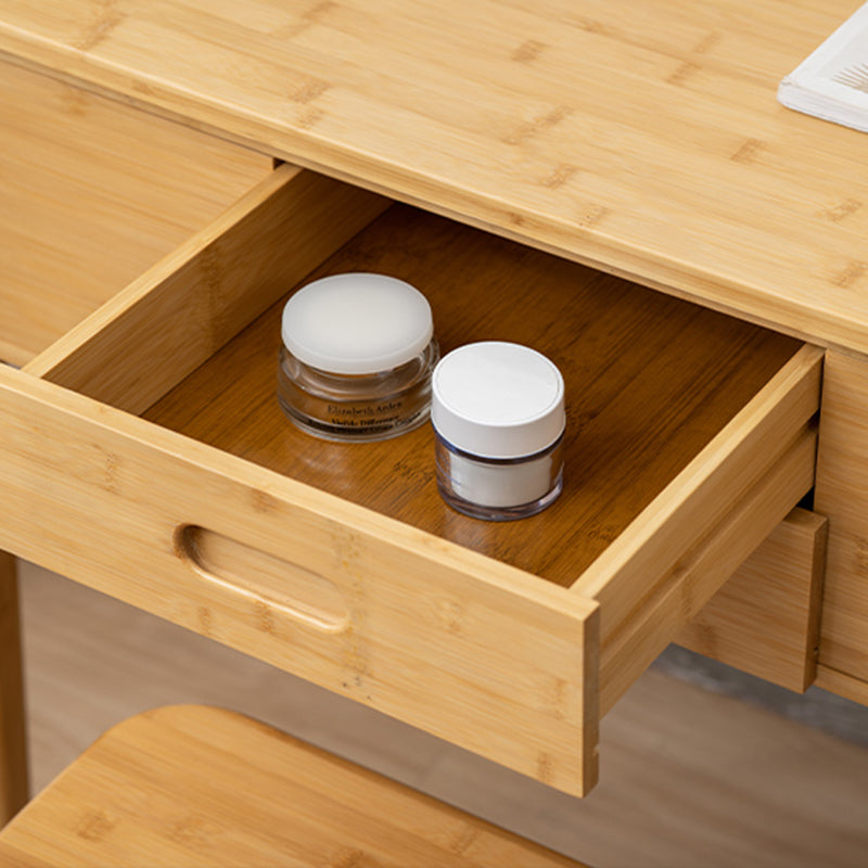 Natural Make-up Vanity Bamboo Flip-Top Dressing Table with 2 Storage Drawers